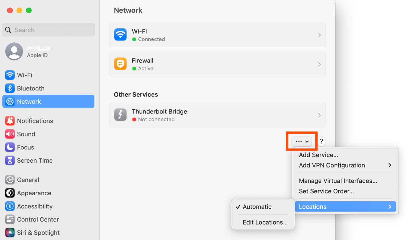 How to create a new network location on a Mac.