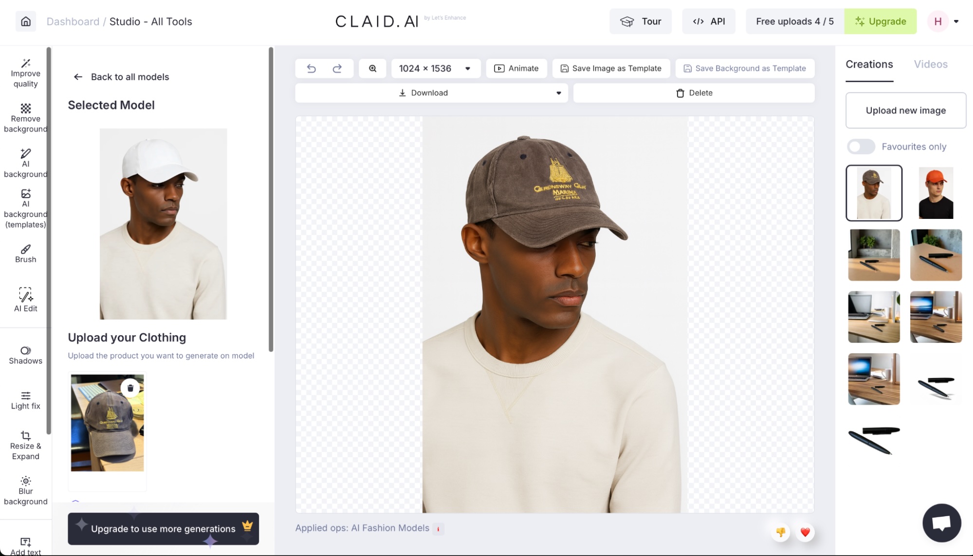 Claid, our pick for the best AI photo editor for editing product photos