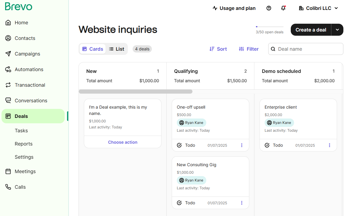 The CRM dashboard in Brevo (formerly Sendinblue)
