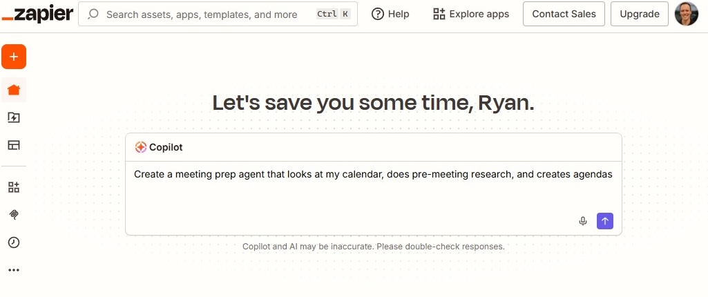 Typing a prompt in Zapier Copilot