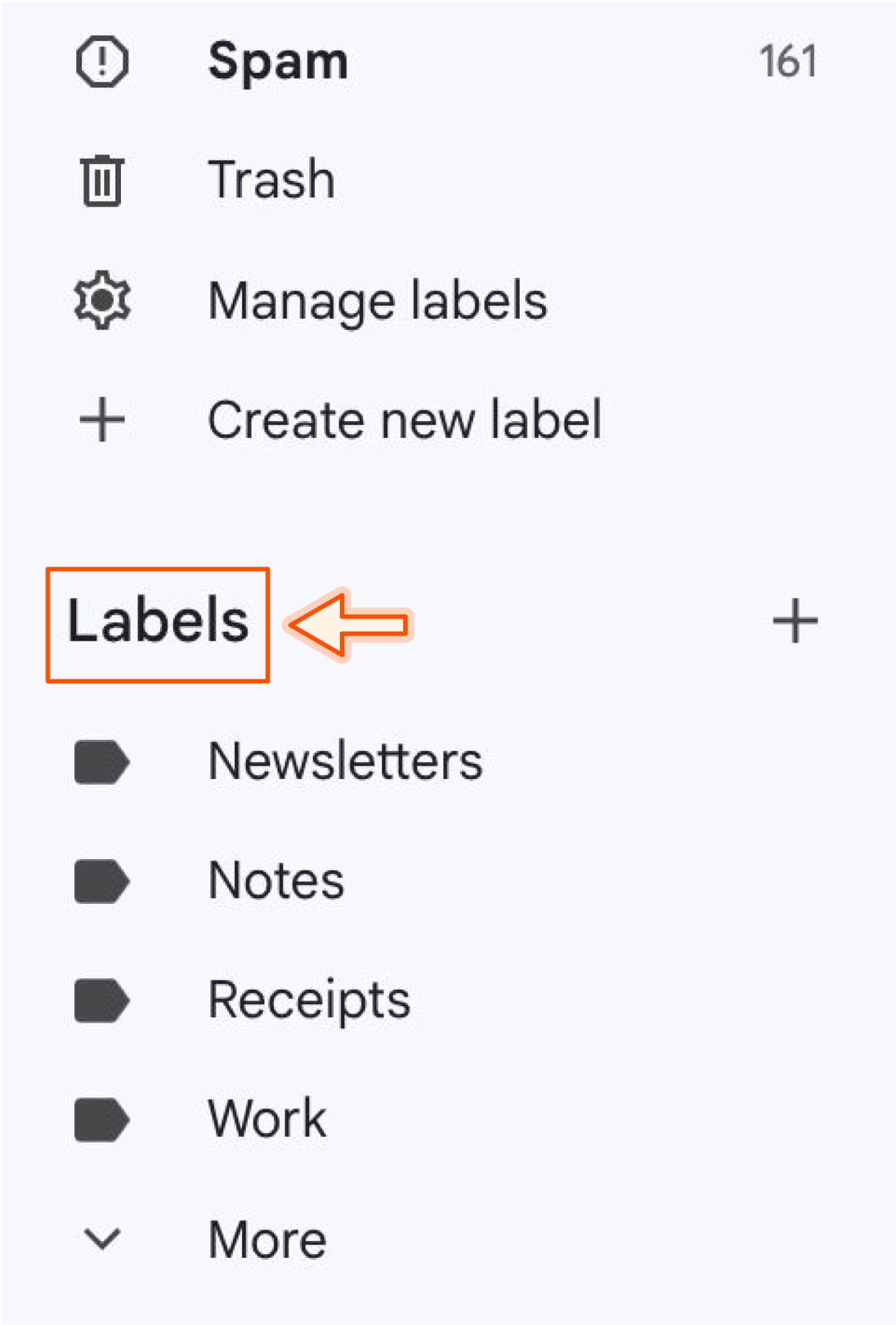 Screenshot of labels in Gmail.