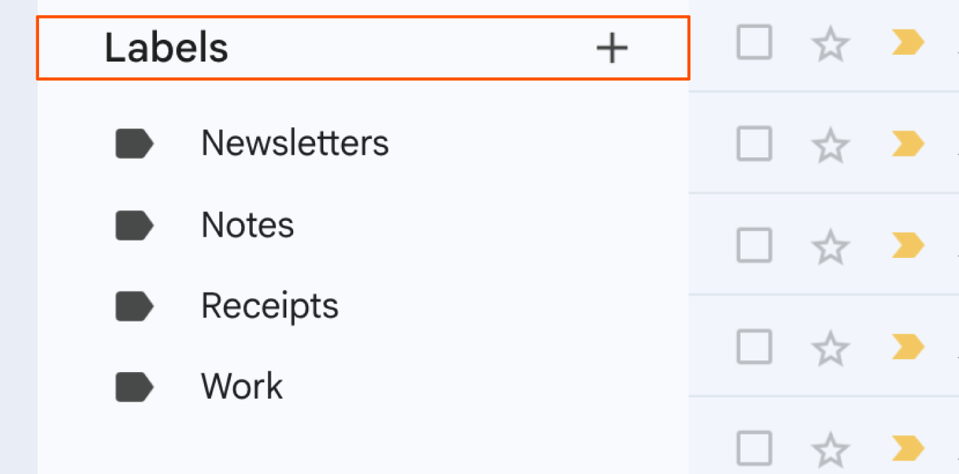 Screenshot of labels in Gmail.