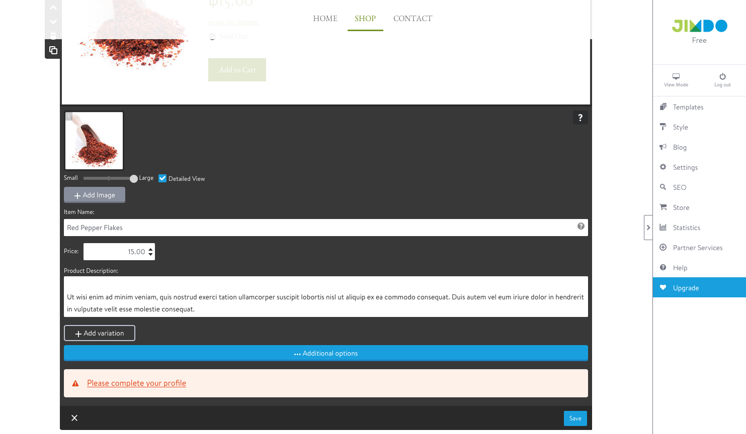 Jimdo screenshot
