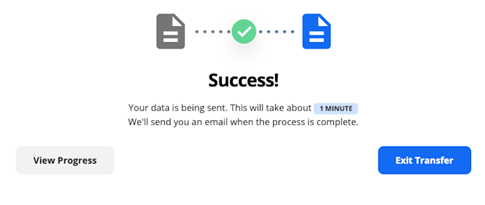 A message confirming Transfer has sent the records to Zapier.