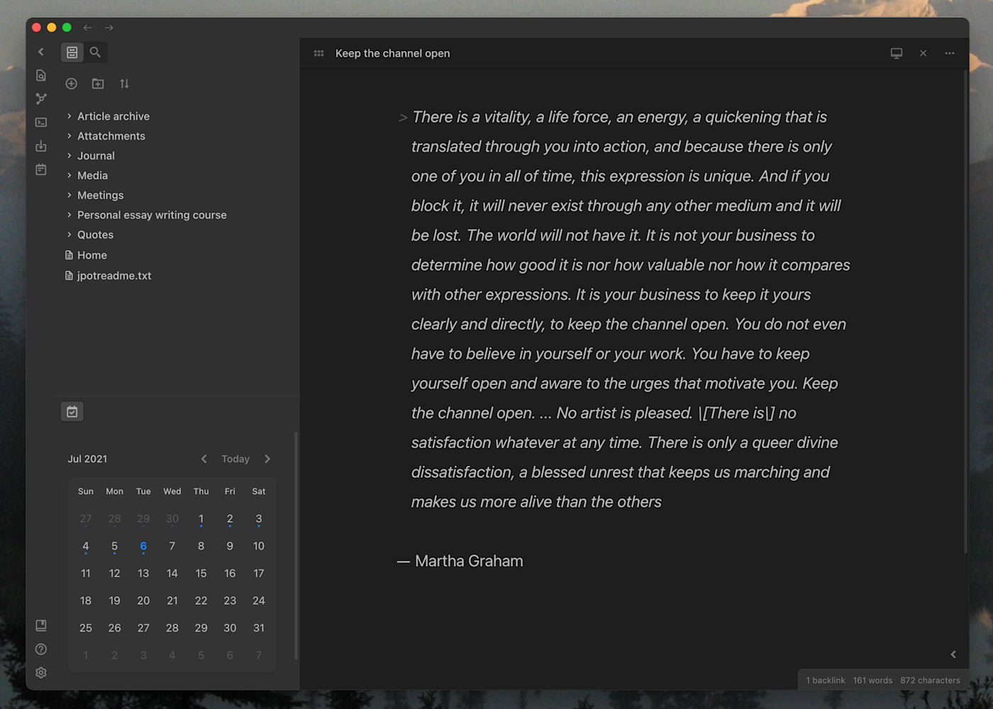 A screenshot of Obsidian, our pick for the most powerful Mac notes app