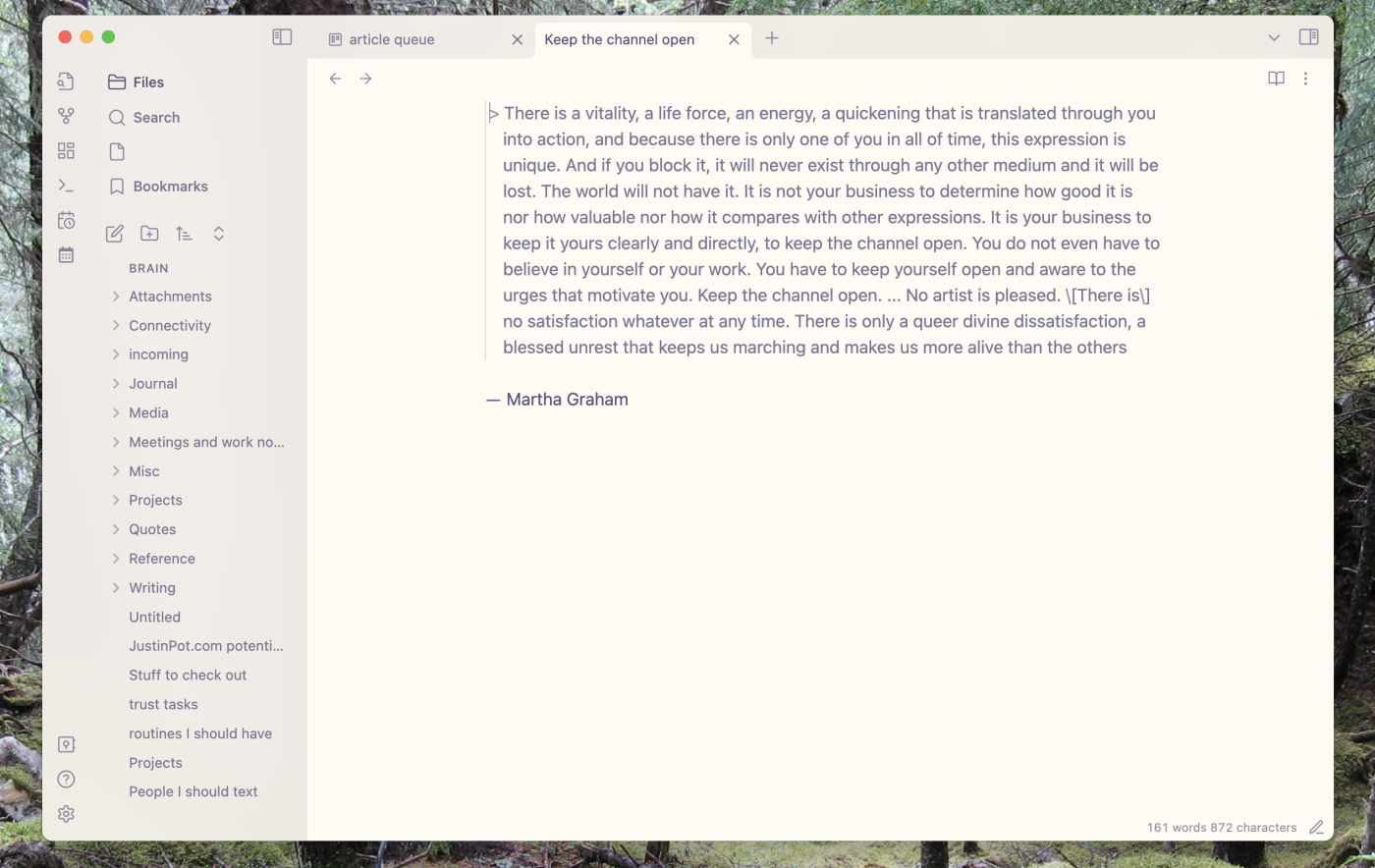 A screenshot of Obsidian, our pick for the most powerful Mac notes app