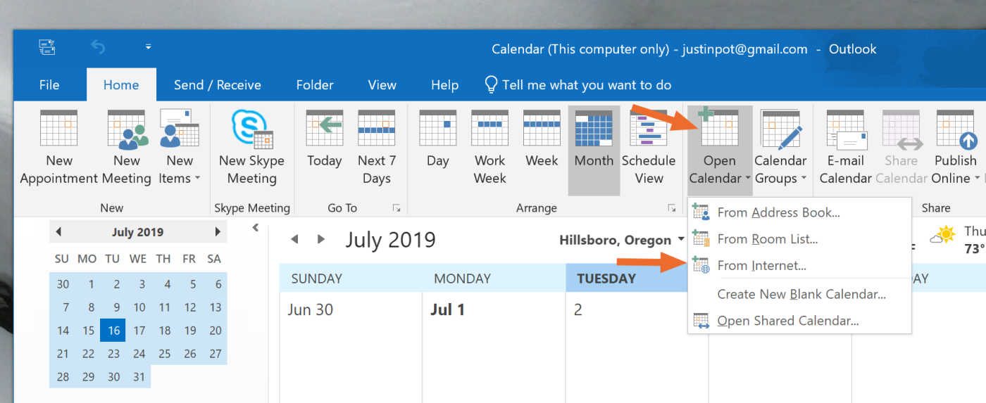 Subscribe to online calendars in Outlook