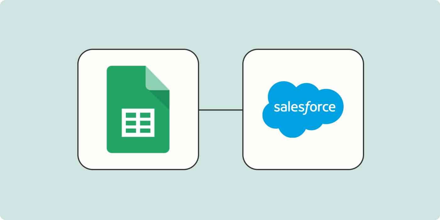 Screenshot of Google Sheets and Salesforce logos on a sky blue background