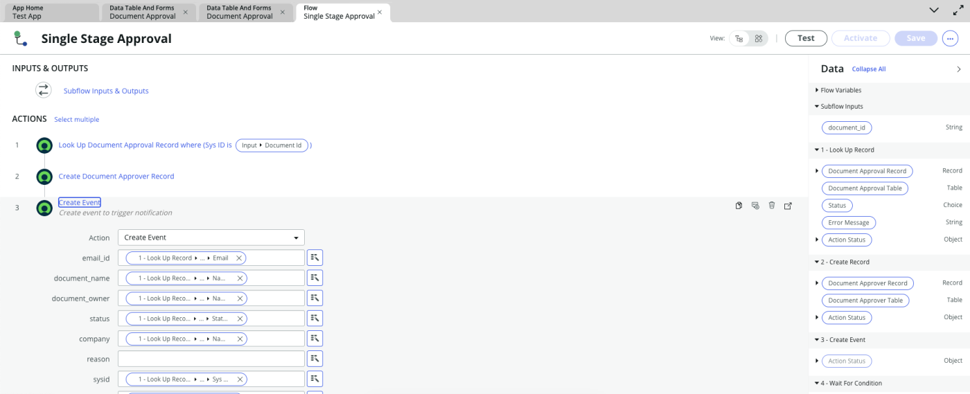 Screenshot of ServiceNow's automation building interface.