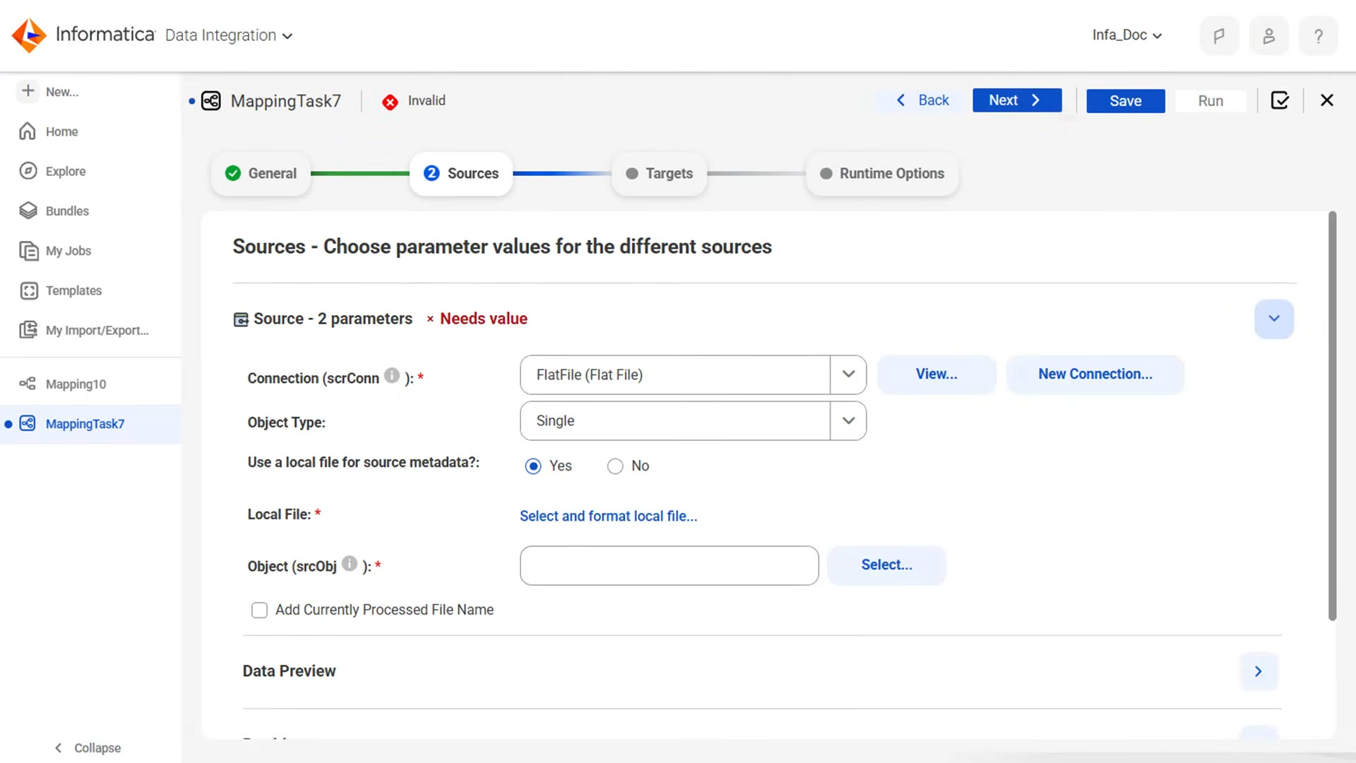 Screenshot of the Informatica interface