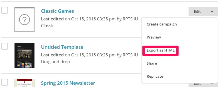 export mailchimp html