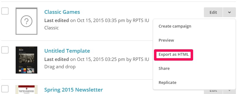 export mailchimp html