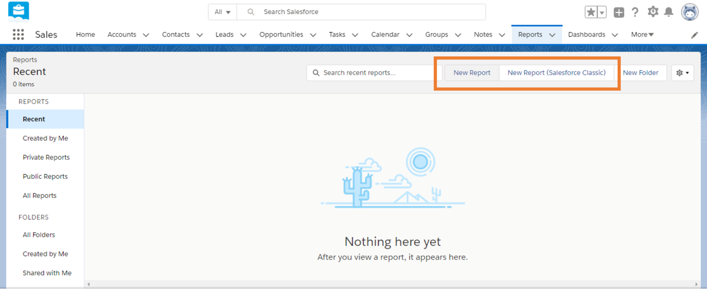 Click New Report to create a report