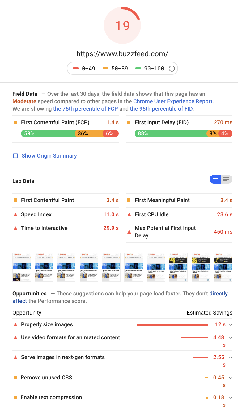 a screenshot of PageSpeed Insights