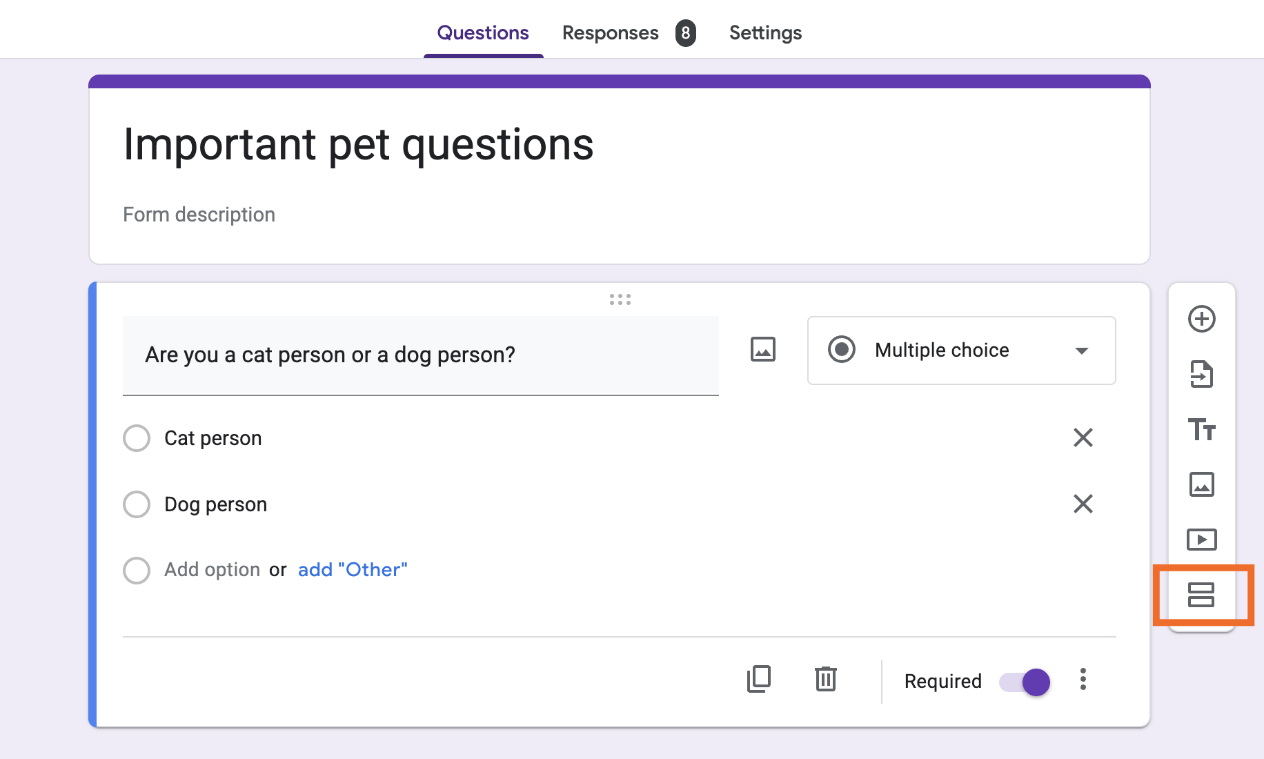 How to add a section in Google Forms. 