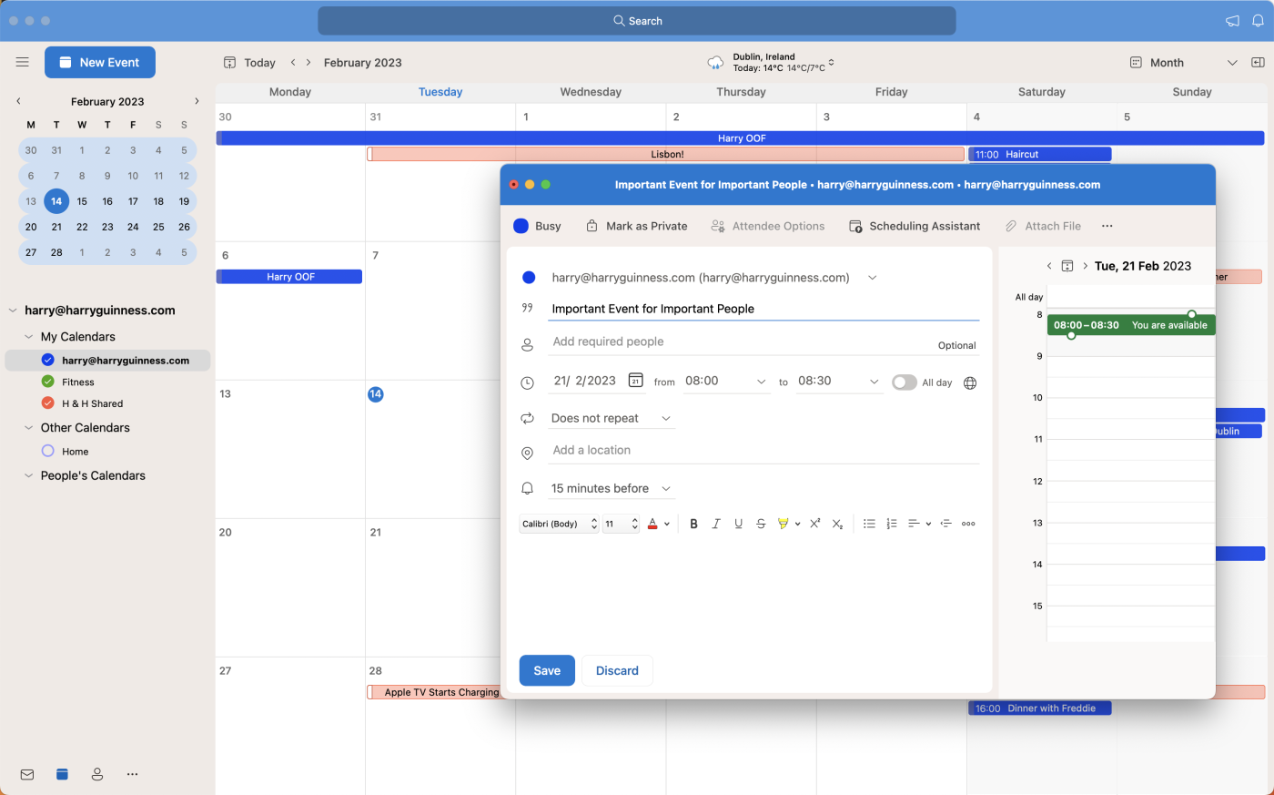 A screenshot of Outlook for macOS, our pick for the best Mac calendar app for Microsoft users and for syncing with Windows and Android