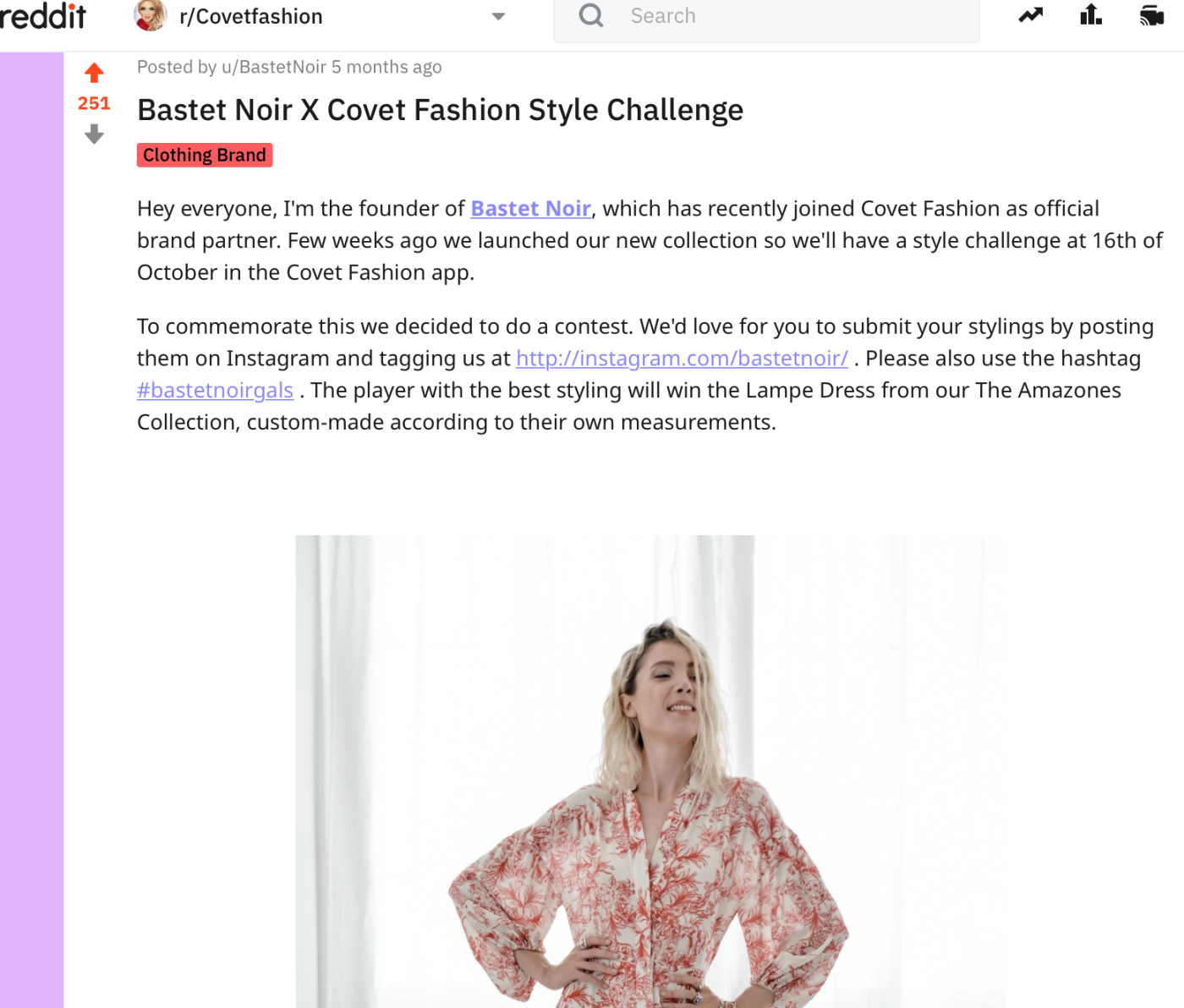 Bastet Noir's post on Covet Fashion's subreddit