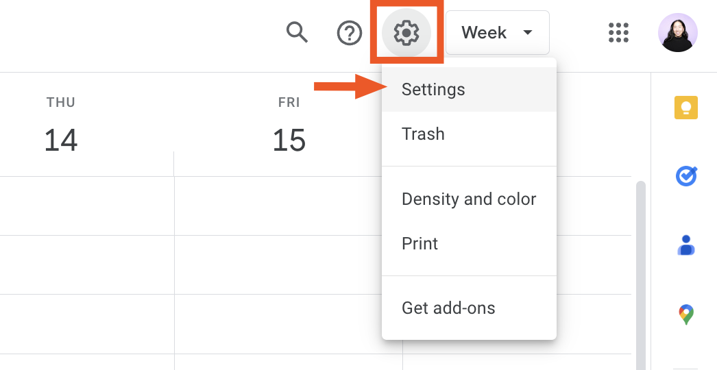 How to access Google Calendar settings.