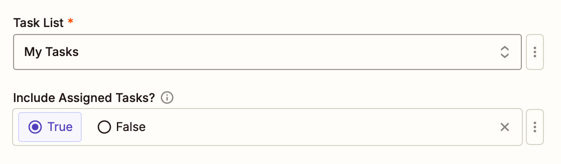 Under Task List, My Tasks has been selected in the dropdown above a purple Continue button.