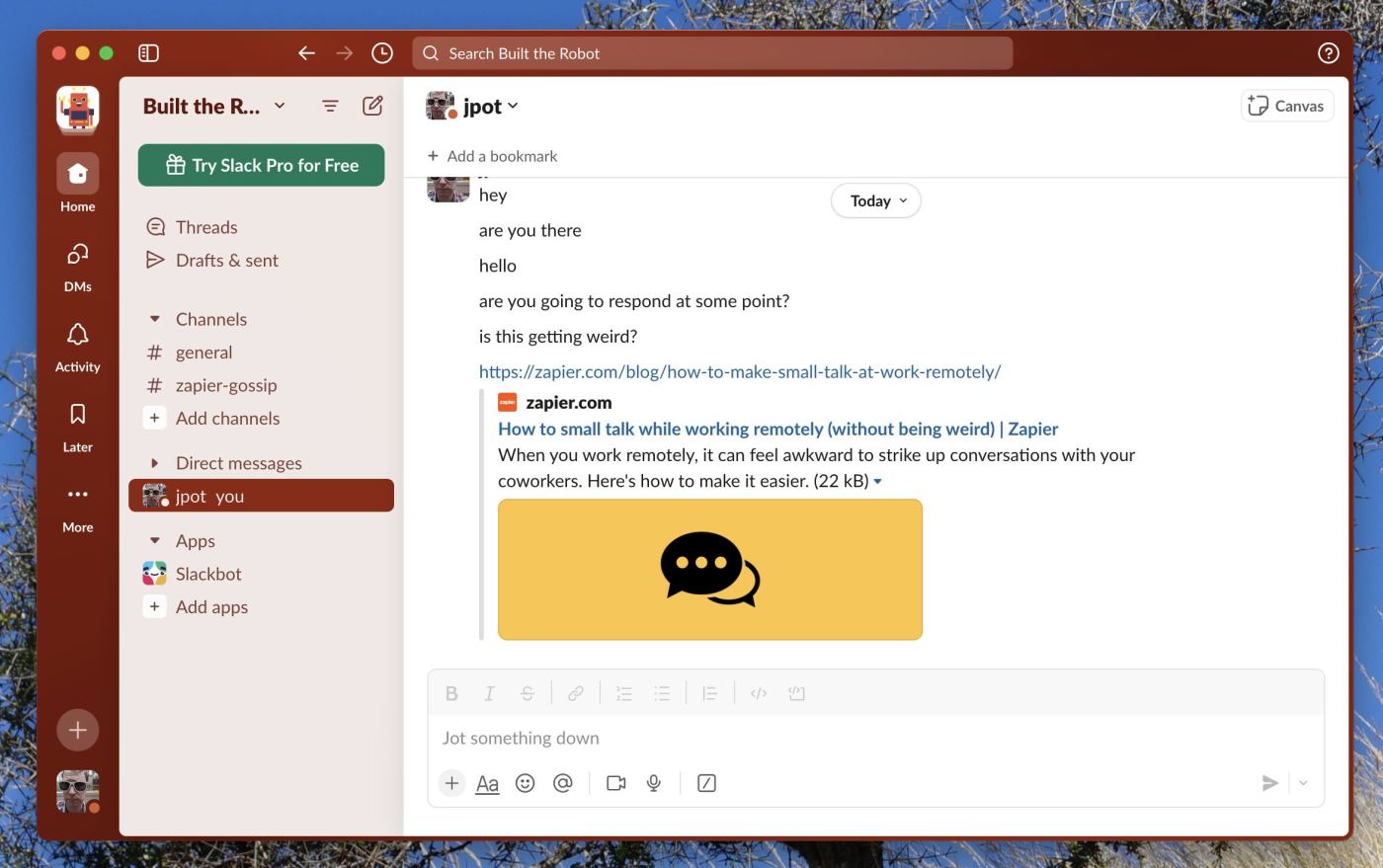 Slack, our pick for the best collaboration software for team chat. 