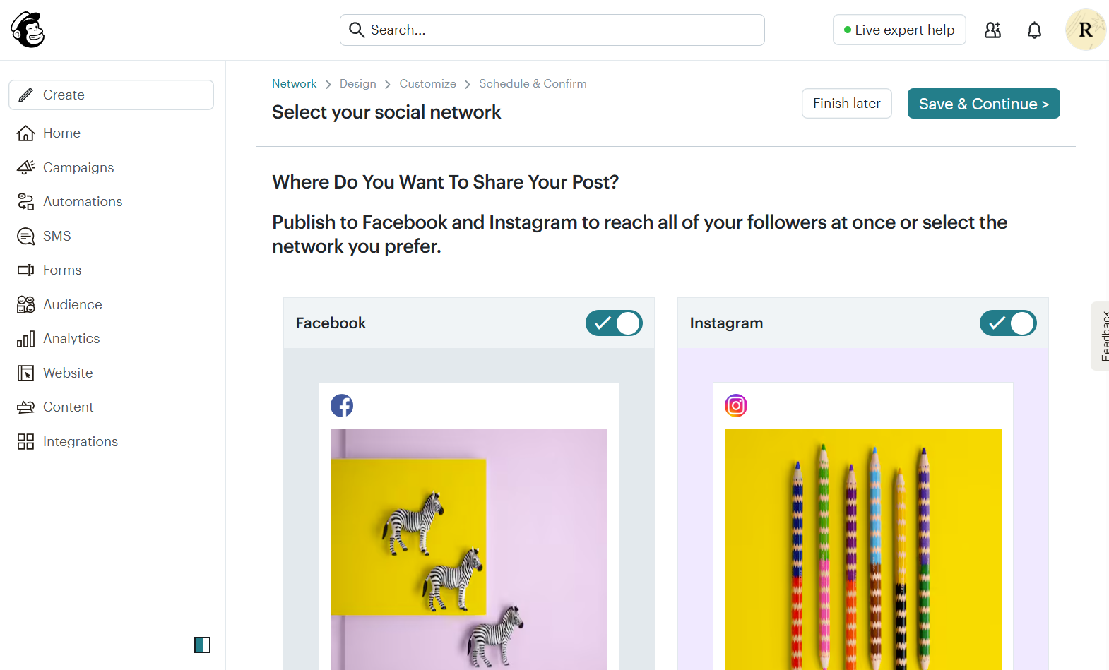 Mailchimp's social media scheduler