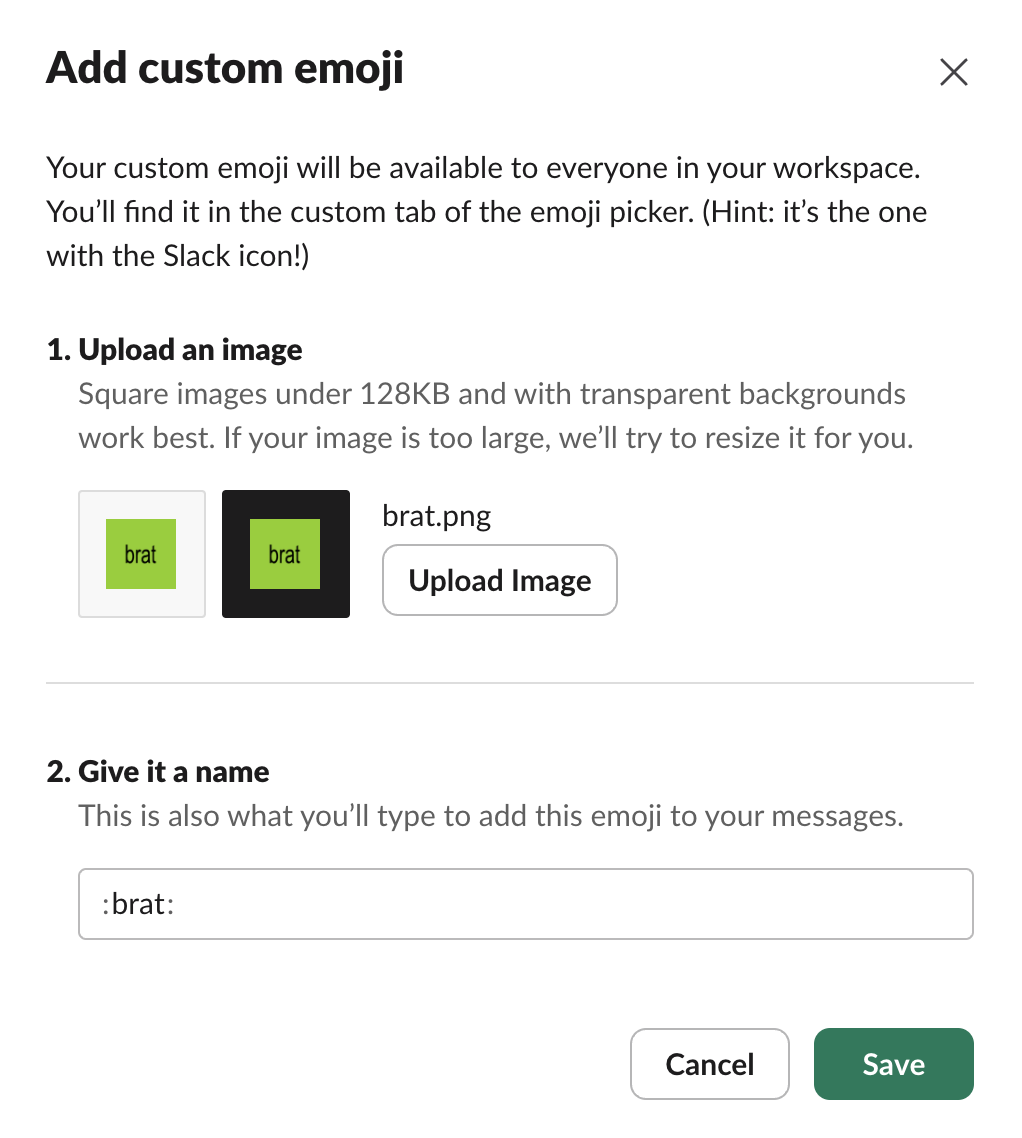 Uploading an image to create a custom Slack emoji