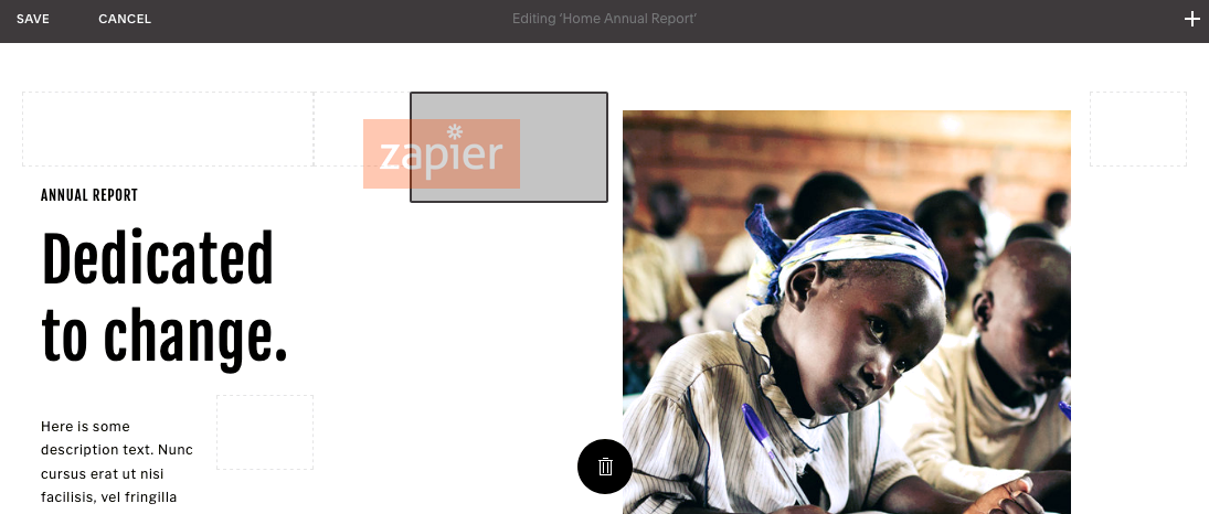Moving the added block in Squarespace