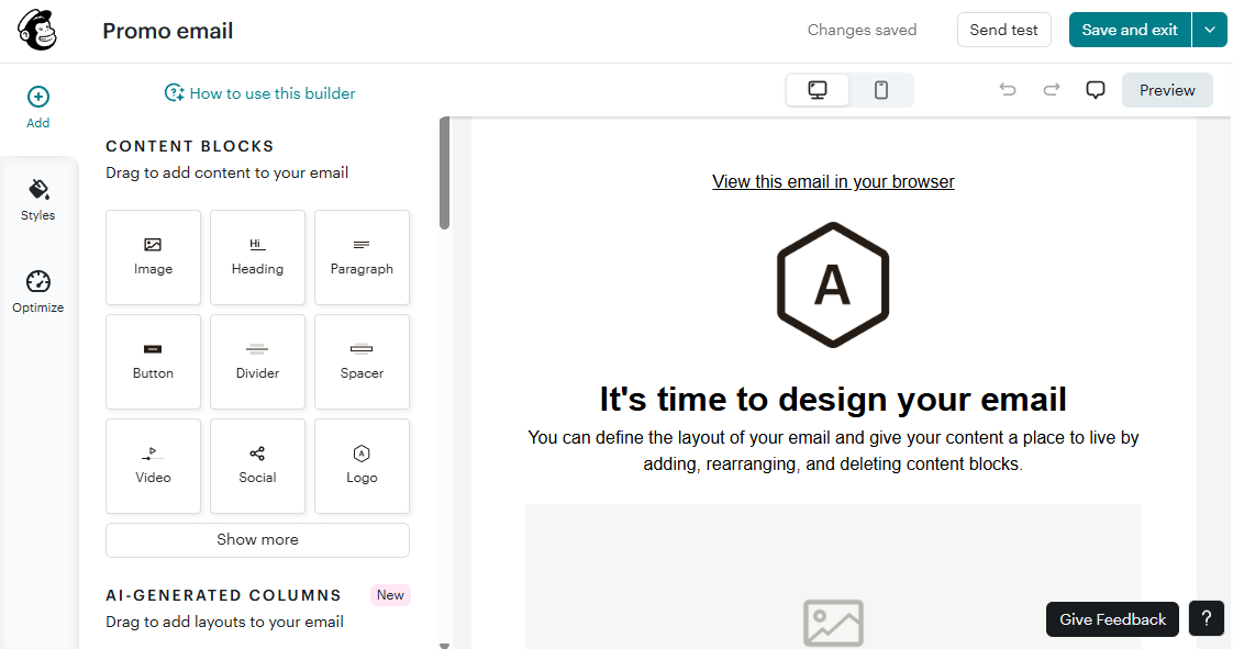 Mailchimp's email editor