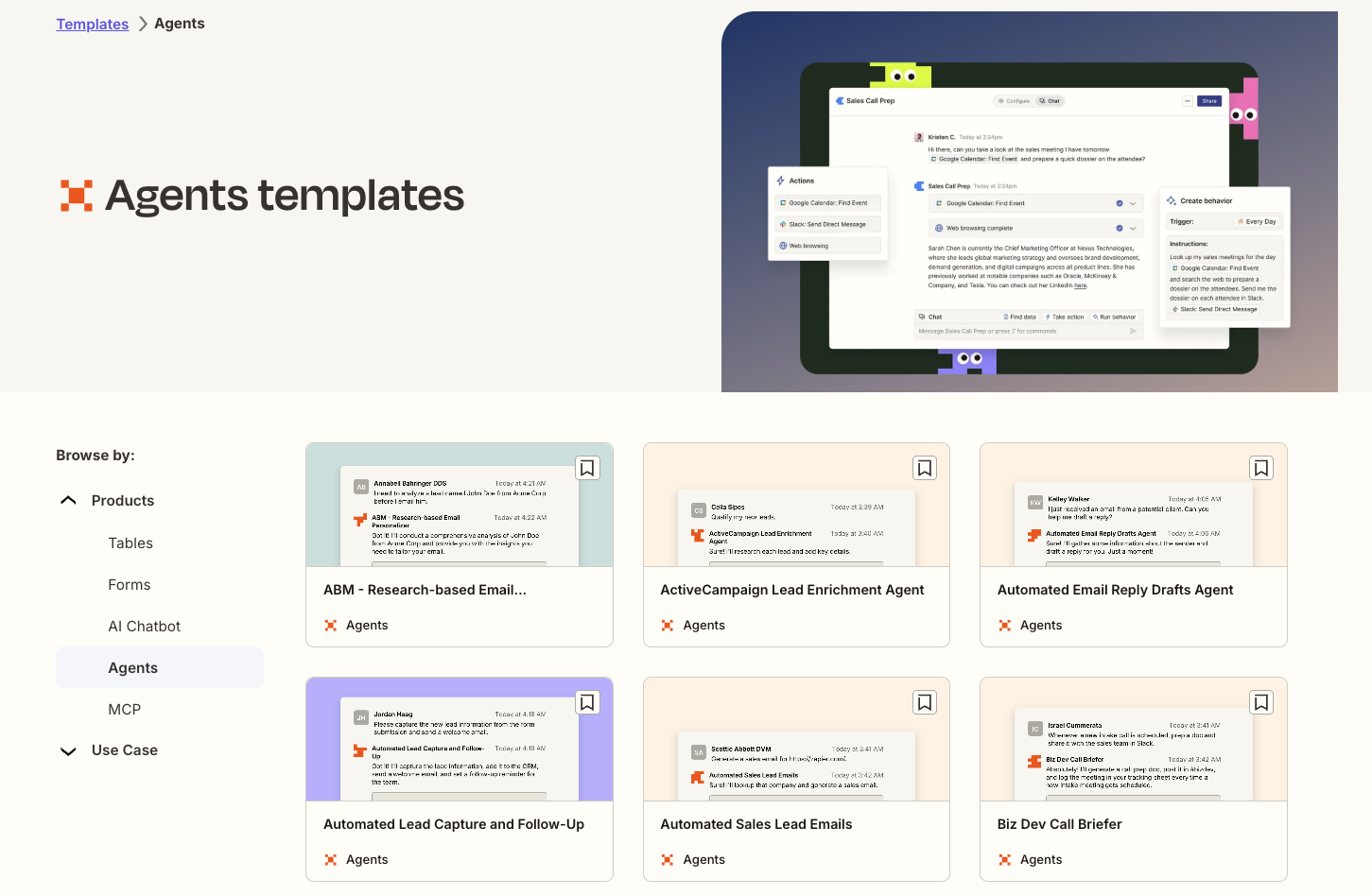 New Agents templates page