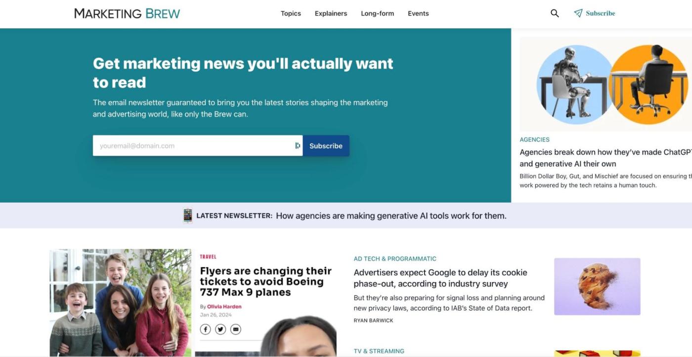 Marketing Brew, our pick for the best marketing newsletter for the latest marketing news