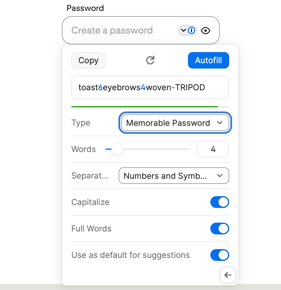 Generating a password in 1Password
