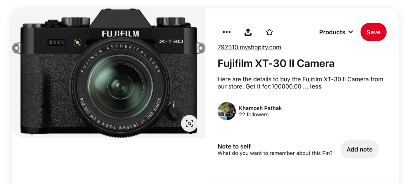 A Pinterest pin with a picture of a camera.