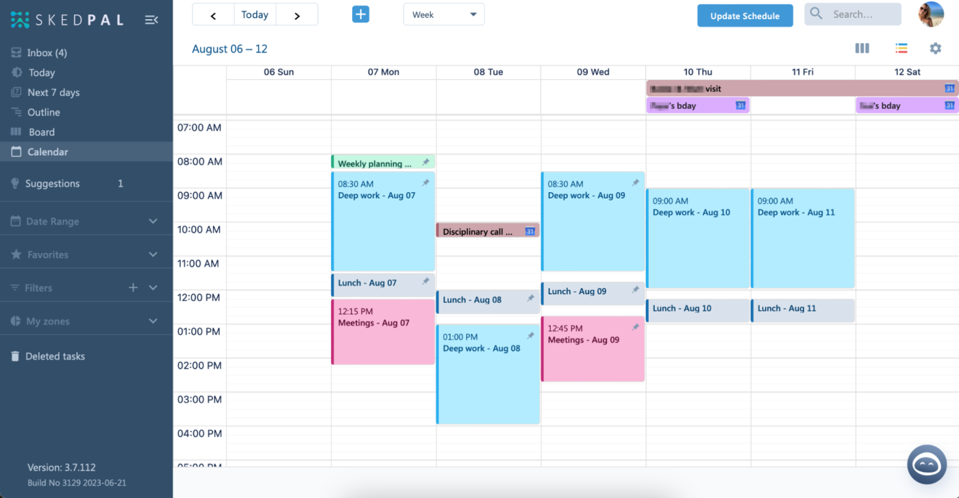 SkedPal, our pick for the best time blocking app for automated scheduling