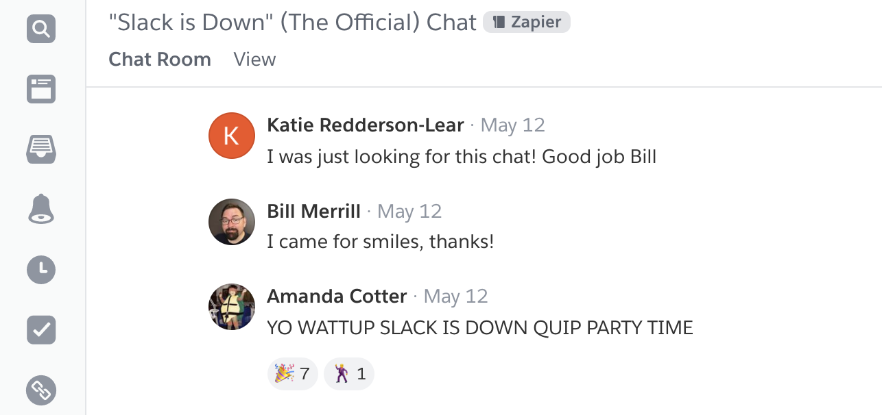 Our improvised Quip chat room