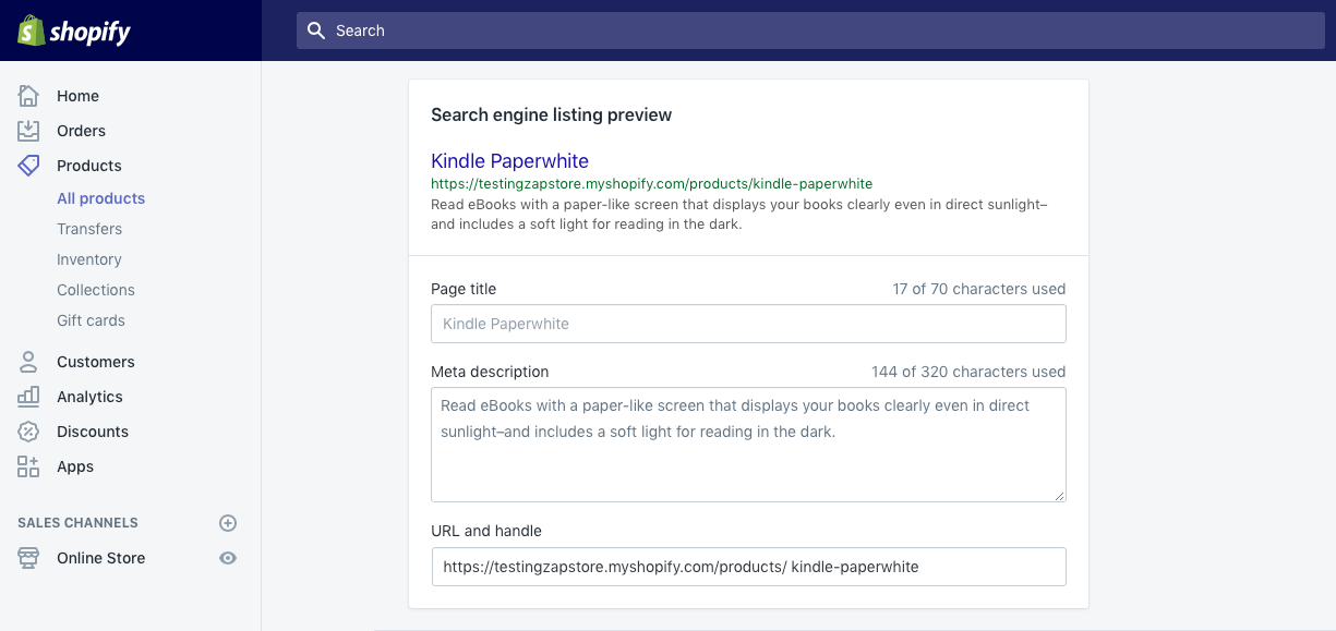 Shopify SEO product details