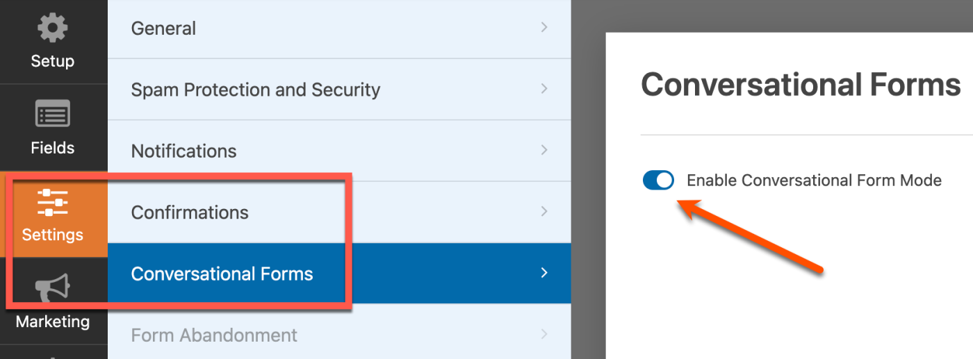 Enable conversational mode on WPForms