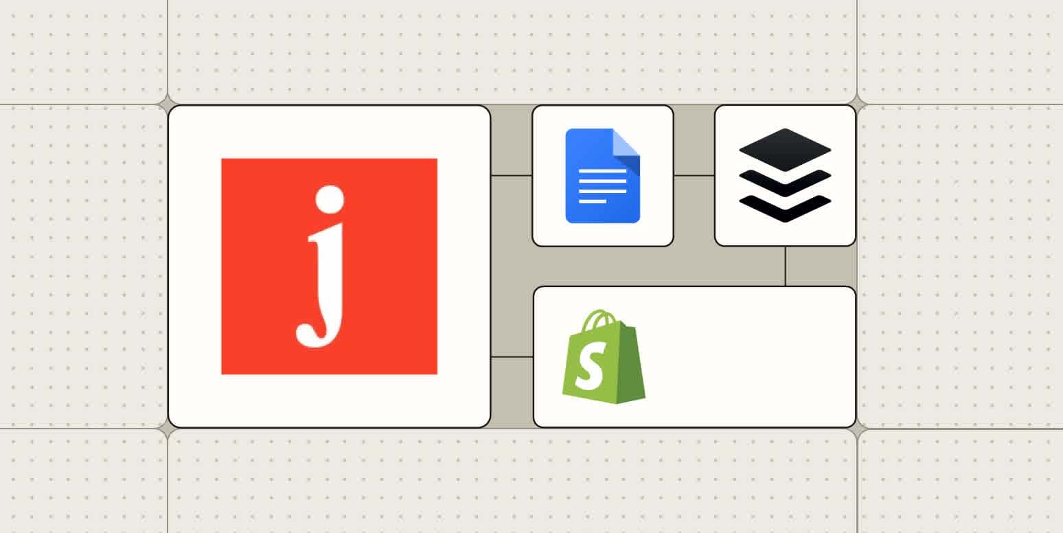 The Jasper logo connected to logos for Google Docs, Buffer, and Shopify
