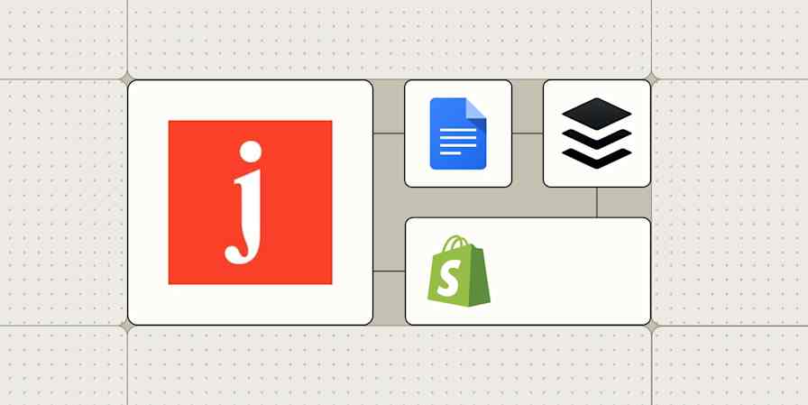 The Jasper logo connected to logos for Google Docs, Buffer, and Shopify