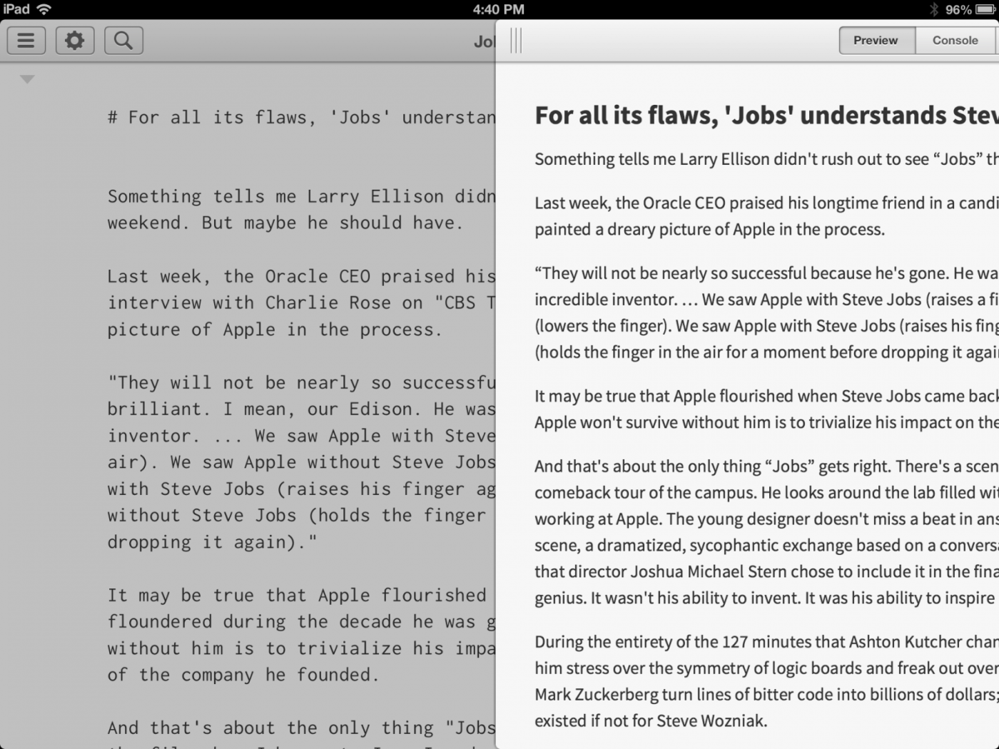 Editorial on iPad