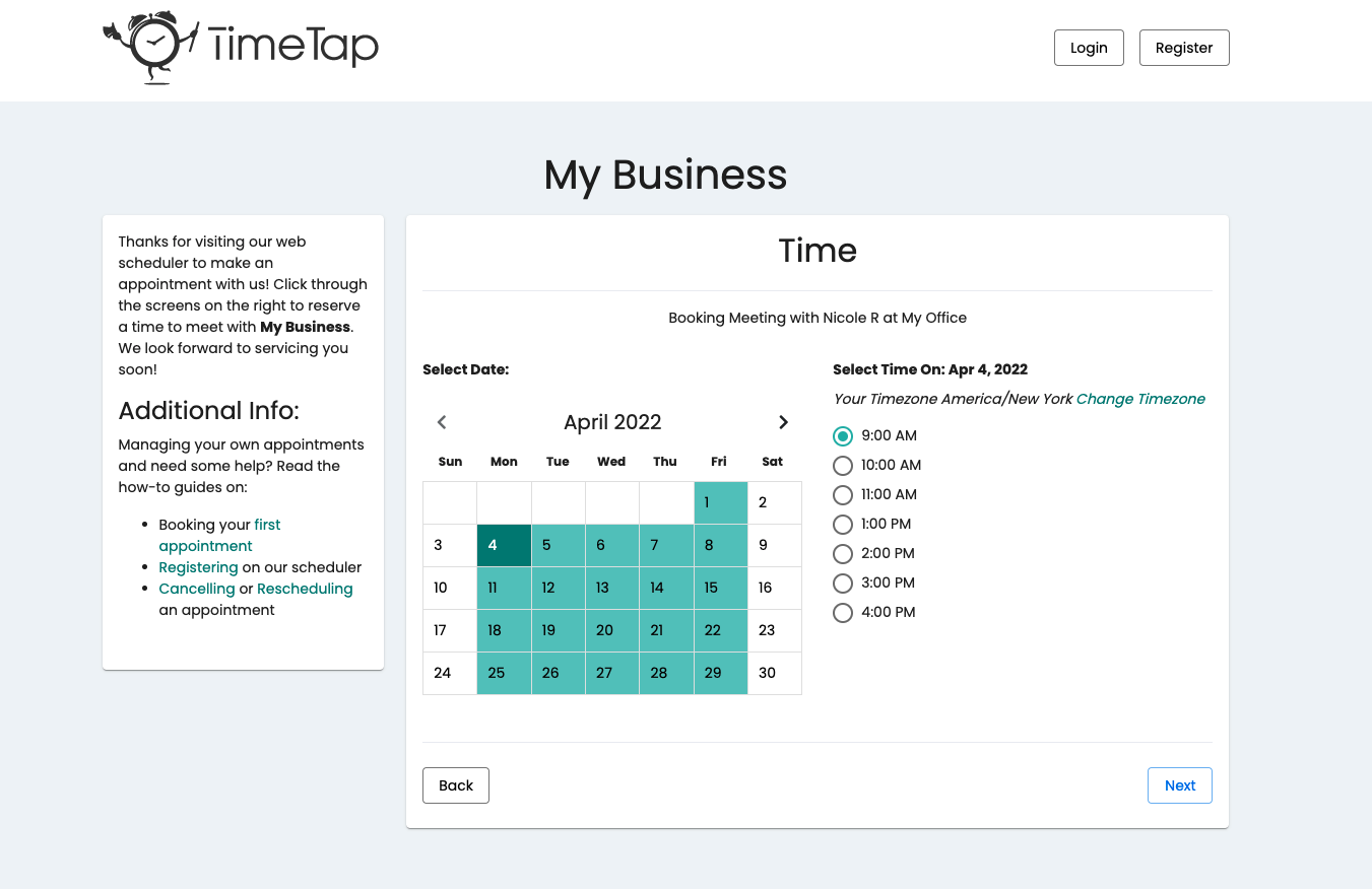 TimeTap, our pick for the best appointment scheduling app for customization 