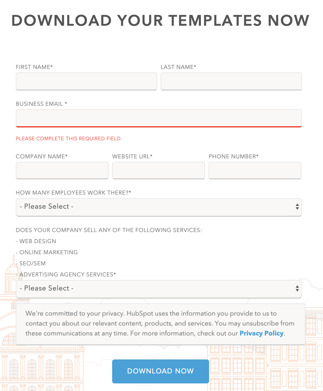 HubSpot email sign-up form in order to download a selection of blog post templates