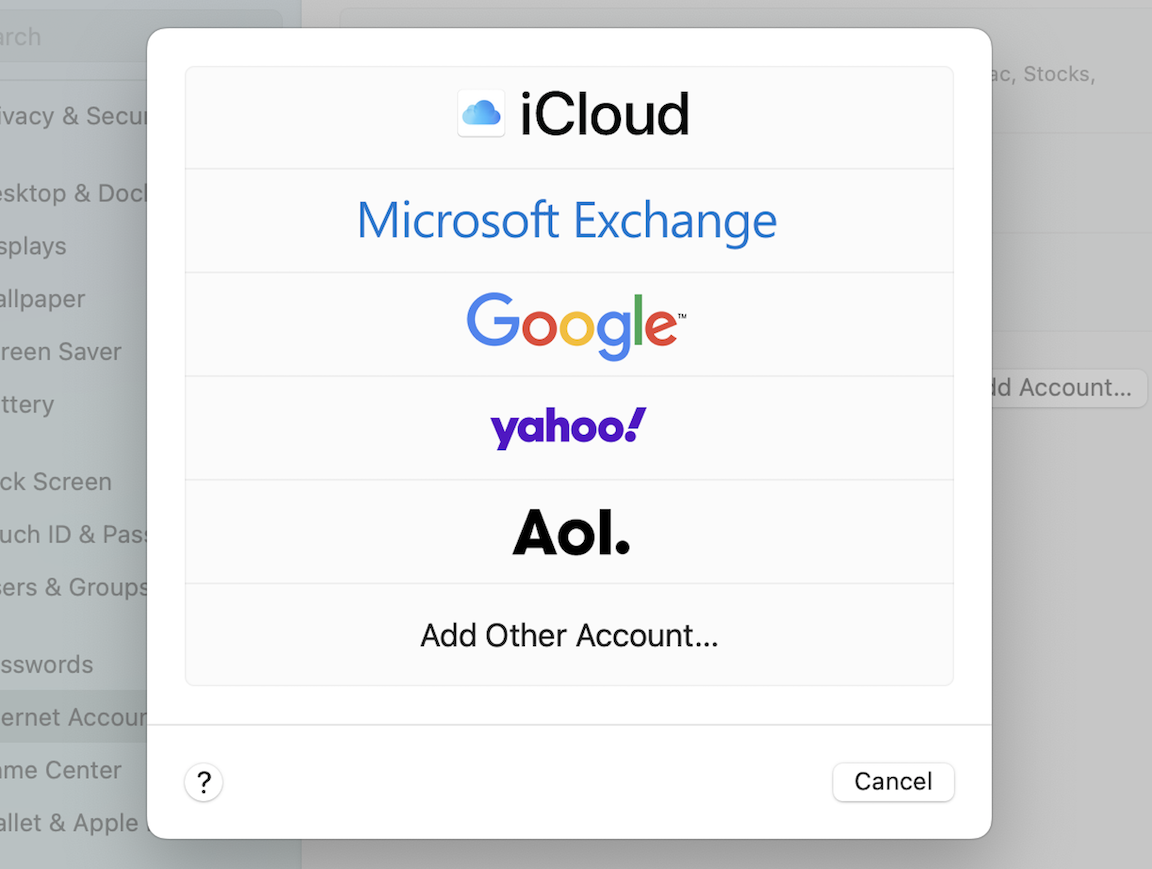 Choosing the Microsoft Exchange option