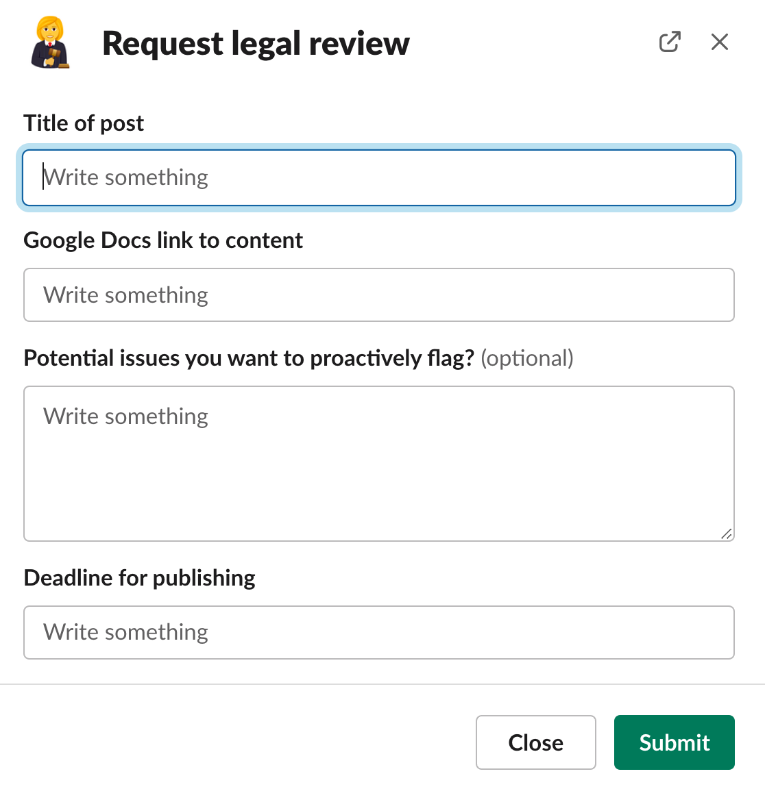 The legal review workflow in Slack