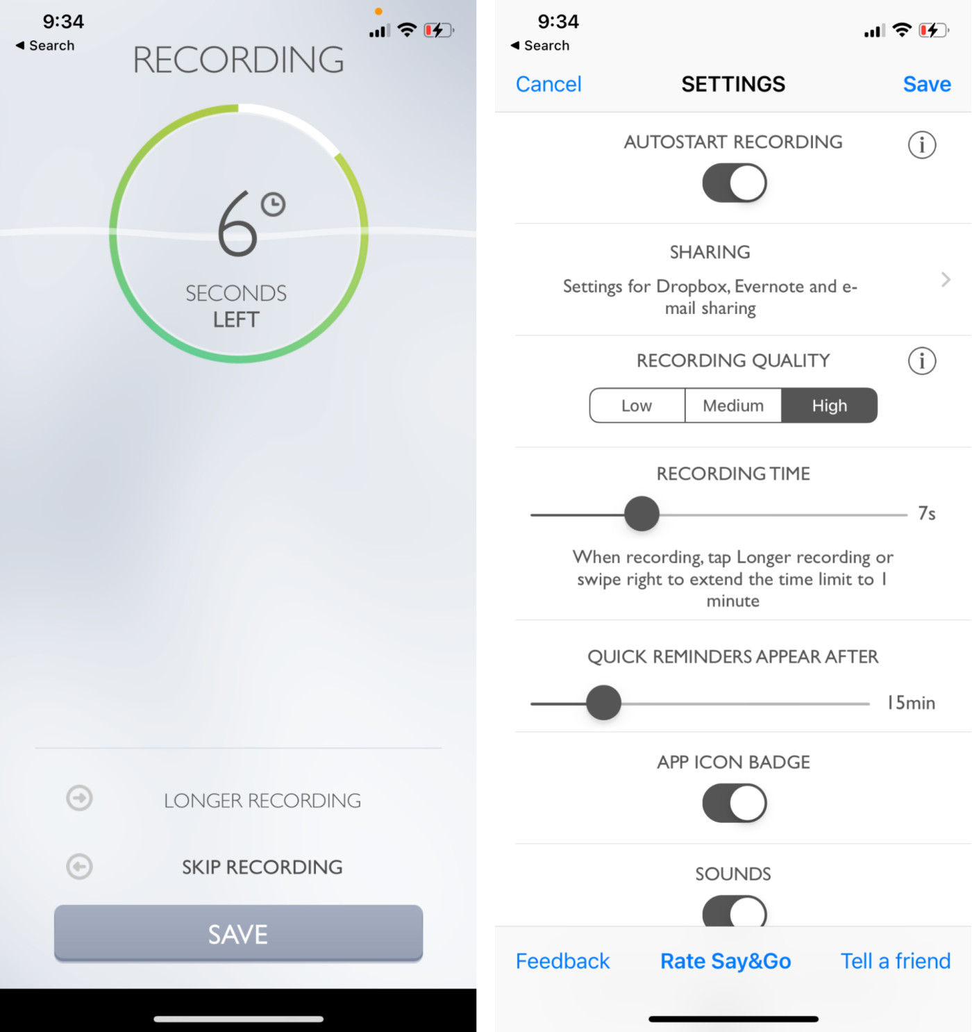 Say&Go, our pick for the best iPhone recording app for quick voice memos