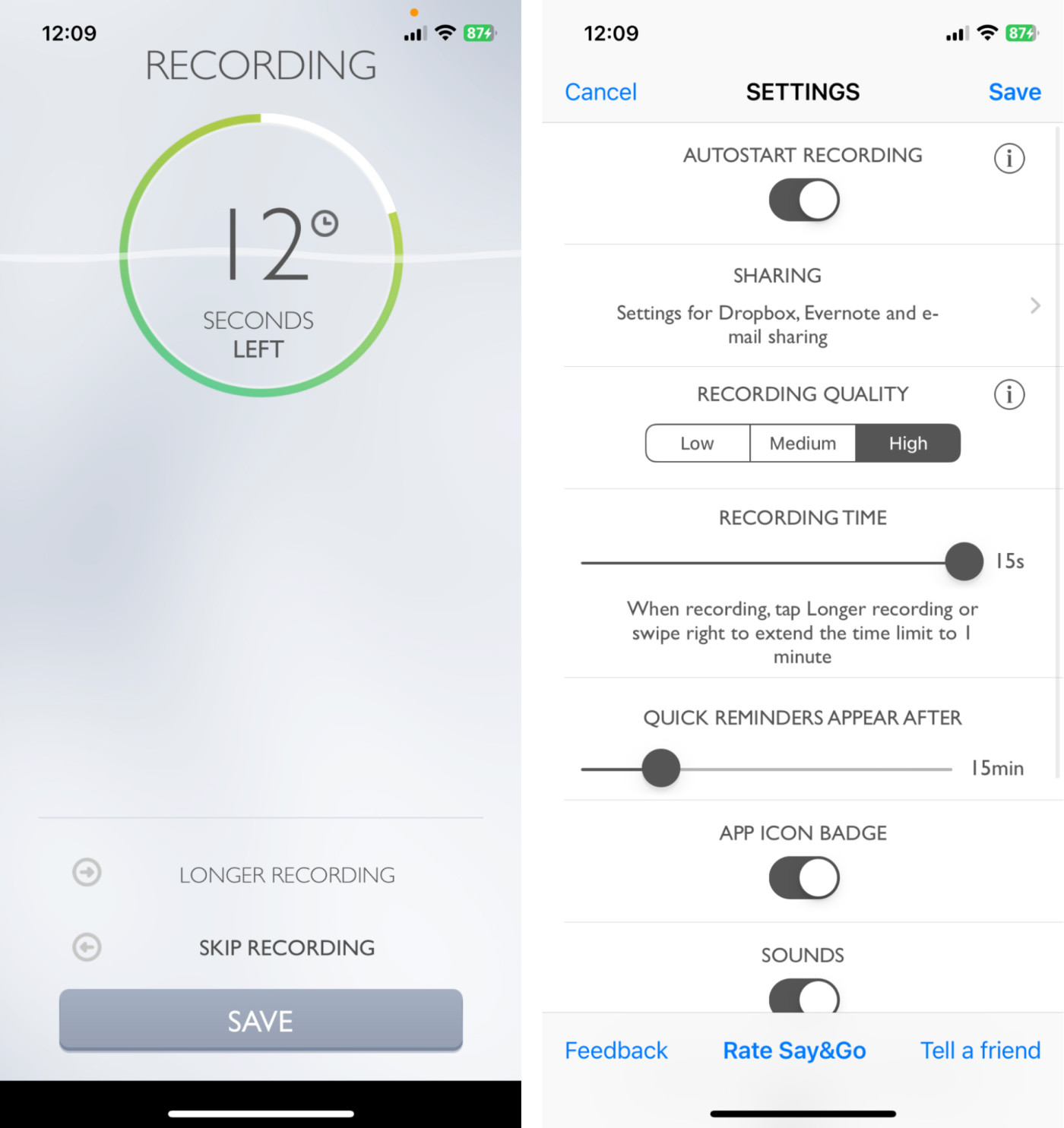 Say&Go, our pick for the best iPhone recording app for quick voice memos