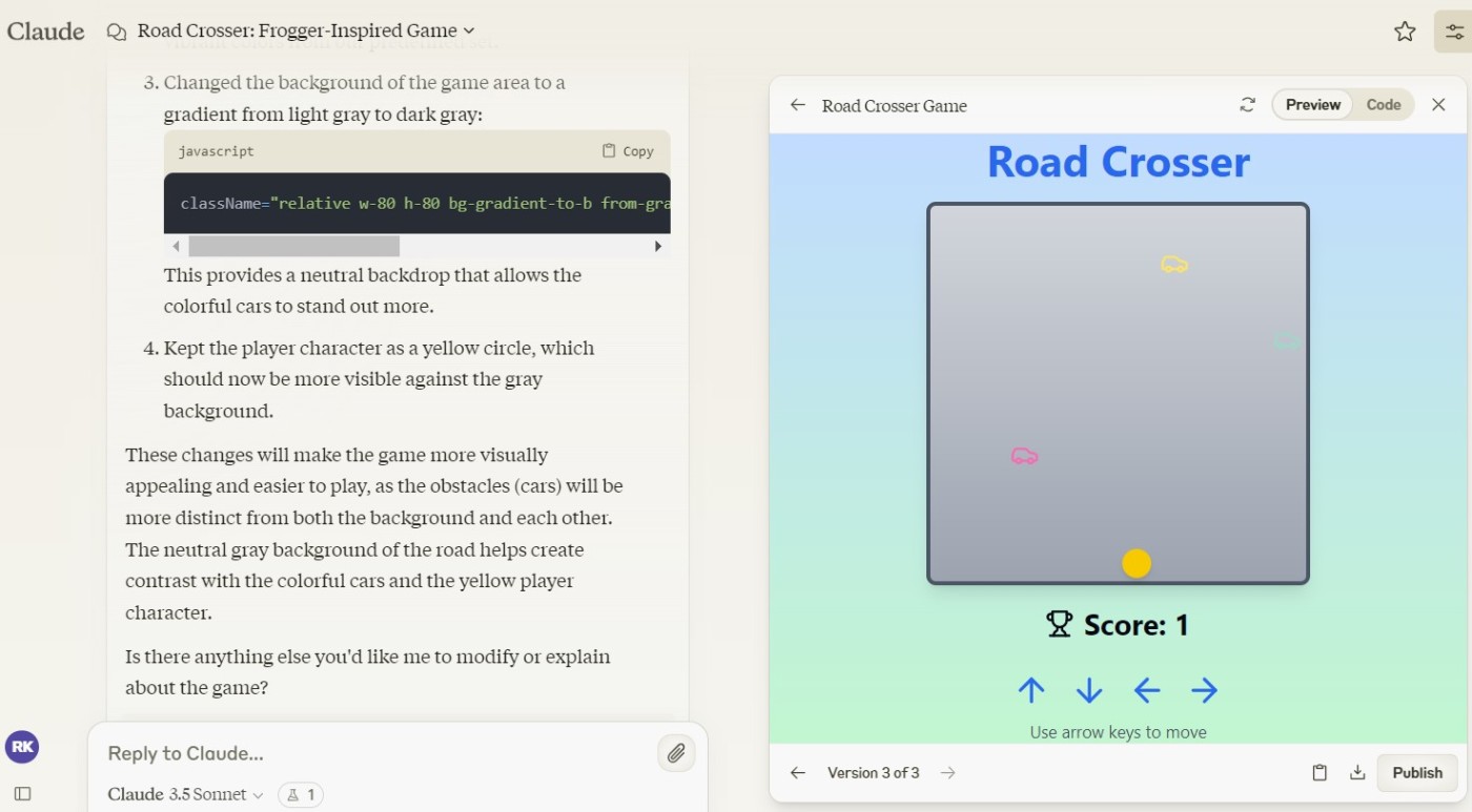 Coding a Frogger game in Claude