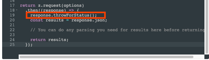 Highlighted code reads: response.throwForStatus();