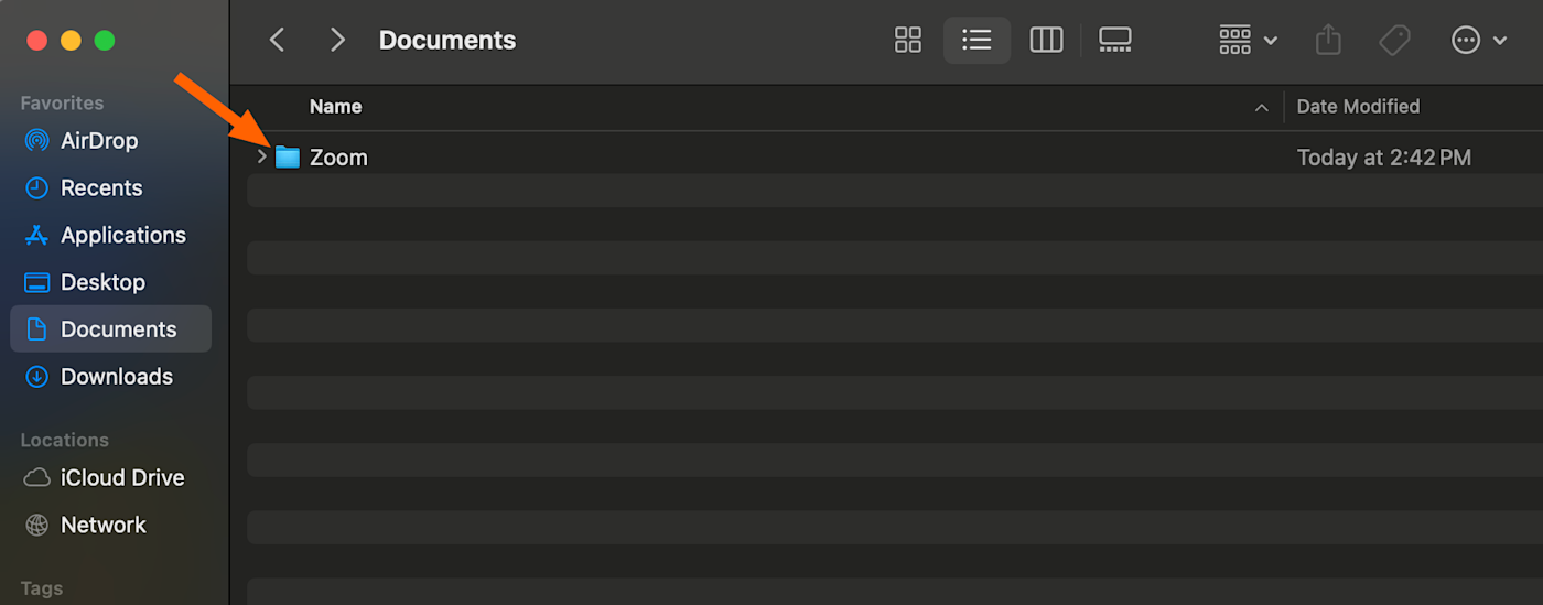 Screenshot of Zoom folder on Mac