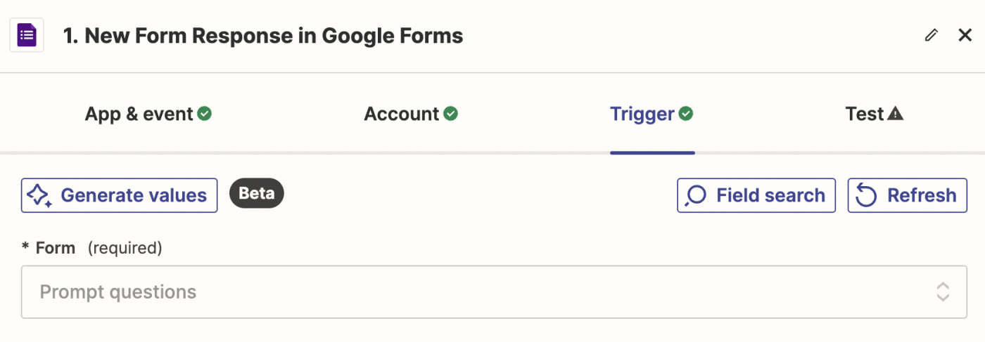 Screenshot of form field in trigger step in the Zap editor