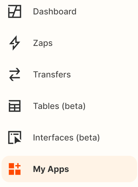 A menu in Zapier with My Apps highlighted.